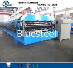 0.3-0.8 mm Dikte Dubbellaag rollenvormende machine met PLC-besturingssysteem in blauw